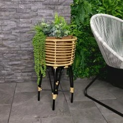 Charles Bentley Casablanca Plant Stand Large Natural Black Rattan 60x35cm -CHARLES BENTLEY Shop 35016693 2