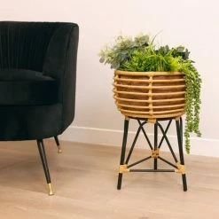Charles Bentley Casablanca Tripod Plant Stand Natural Black Rattan 50x35cm -CHARLES BENTLEY Shop 35105520 2
