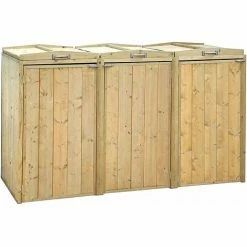 Charles Bentley Premium FSC Spruce Triple Bin Store Wheelie Bin Storage Unit