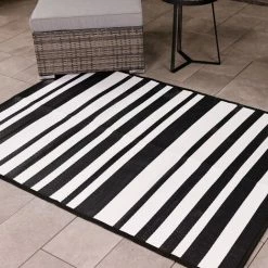 Charles Bentley Stripe Waterproof Rug Indoor/Outdoor Black 120x170cm -CHARLES BENTLEY Shop 36569967 4
