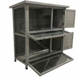 Charles Bentley FSC Two Storey Outdoor Pet Hutch With Tray Grey