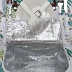 Charles Bentley 2 Person Wicker Picnic Basket White Leaf Print Hamper Plates -CHARLES BENTLEY Shop 37221216 4