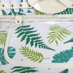 Charles Bentley 2 Person Wicker Picnic Basket White Leaf Print Hamper Plates -CHARLES BENTLEY Shop 37221216 5