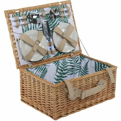 Charles Bentley 4 Person Wicker Picnic Basket Leaf Print Hamper Plates Glasses Charles Bentley 4 Person Wicker Picnic Basket Leaf Print Hamper Plates Glasses -CHARLES BENTLEY Shop 37221230 1