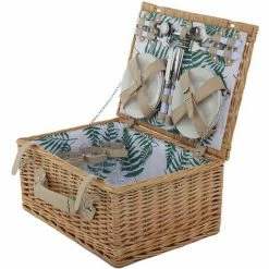 Charles Bentley 4 Person Wicker Picnic Basket Leaf Print Hamper Plates Glasses 4 Charles Bentley 4 Person Wicker Picnic Basket Leaf Print Hamper Plates Glasses -CHARLES BENTLEY Shop 37221230 3