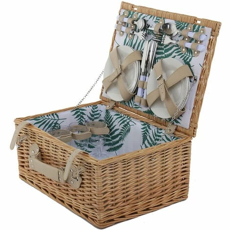 Charles Bentley 4 Person Wicker Picnic Basket Leaf Print Hamper Plates Glasses Charles Bentley 4 Person Wicker Picnic Basket Leaf Print Hamper Plates Glasses -CHARLES BENTLEY Shop 37221230 3