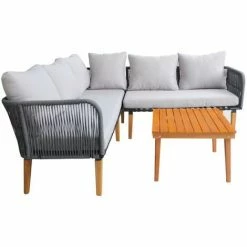 Charles Bentley FSC Acacia Wood And Rope Corner Lounge Set With Grey Cushions -CHARLES BENTLEY Shop 37471518 3