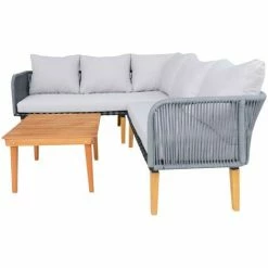 Charles Bentley FSC Acacia Wood And Rope Corner Lounge Set With Grey Cushions -CHARLES BENTLEY Shop 37471518 4