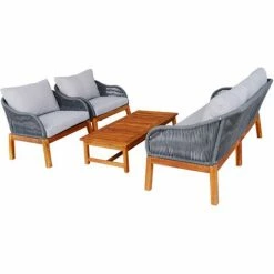 Charles Bentley FSC Acacia Wood And Rope Lounge Set With Grey Cushions -CHARLES BENTLEY Shop 37471548 5