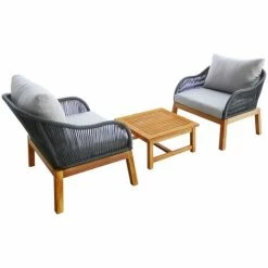 Charles Bentley FSC Acacia Wood And Rope Bistro Set 2 Chairs And Coffee Table -CHARLES BENTLEY Shop 37472129 3