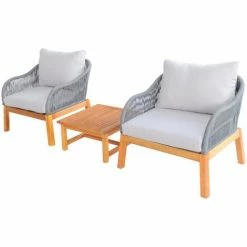 Charles Bentley FSC Acacia Wood And Rope Bistro Set 2 Chairs And Coffee Table -CHARLES BENTLEY Shop 37472129 4