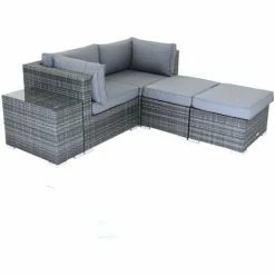 Charles Bentley 2/3 Seater Multi-Use Rattan Lounge Set Love Seat Footstool Grey 5 Charles Bentley 2/3 Seater Multi-Use Rattan Lounge Set Love Seat Footstool Grey -CHARLES BENTLEY Shop 3857408 4