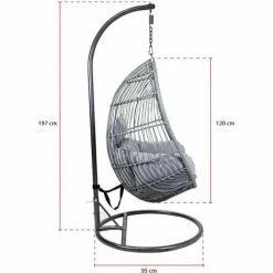 Charles Bentley Hanging Egg Shaped Rattan Swing Chair With Cushion - Grey -CHARLES BENTLEY Shop 3955474 4