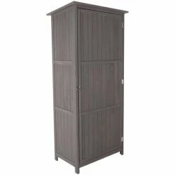 Charles Bentley FSC Wooden Storage Shed - Grey H190 X D56 X W86cm Tall Outdoor