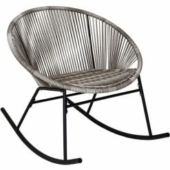 Charles Bentley Zanzibar Rocking Chair Grey Rattan String Seat