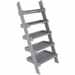 Charles Bentley FSC Slim Wooden Ladder Planter - Grey Tall 5 Shelves