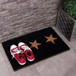 Charles Bentley 26" Black Triple Star Coir Door Mat Small Heavy Duty 40x65cm