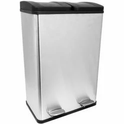 Charles Bentley 60L Stainless Steel Recycle Pedal Bin With 2 Compartments