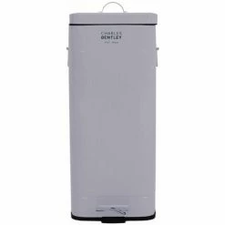 Charles Bentley 30L Steel Square Retro Kitchen Pedal Waste Bin Grey