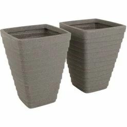 Charles Bentley Pair Of Tall Trojan Square Granite Planters (Dia. 40cm) Pots