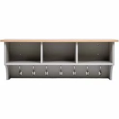 CHARLES BENTLEY Charnwood Floating Storage Shelf With Metal Hooks And Three Storage Cubbies